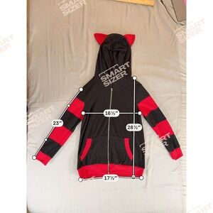 Black Red Striped Waffle Knit Zip Up Hoodie Mens Medium Streetwear Grunge